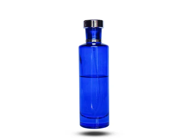 Синя Пляшка Розкішних Парфумів Ізольована Білому Фоні — стокове фото