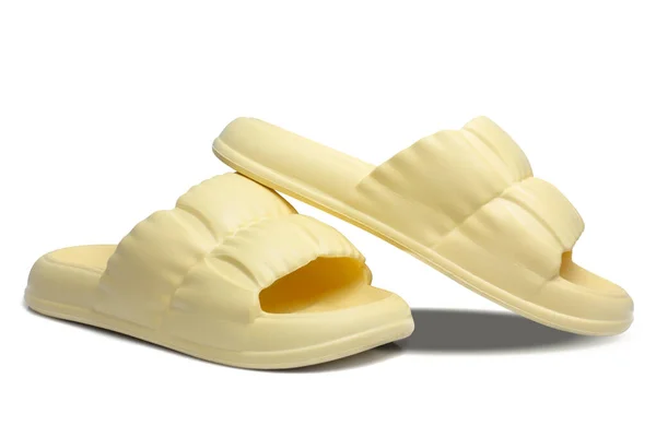 Hermosas Sandalias Amarillas Moda Aisladas Sobre Fondo Blanco Con Camino — Foto de Stock