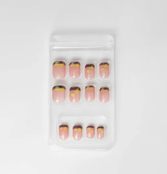 Набор Поддельных Ногтей Розового Цвета Изолированные Белом Фоне — стоковое фото