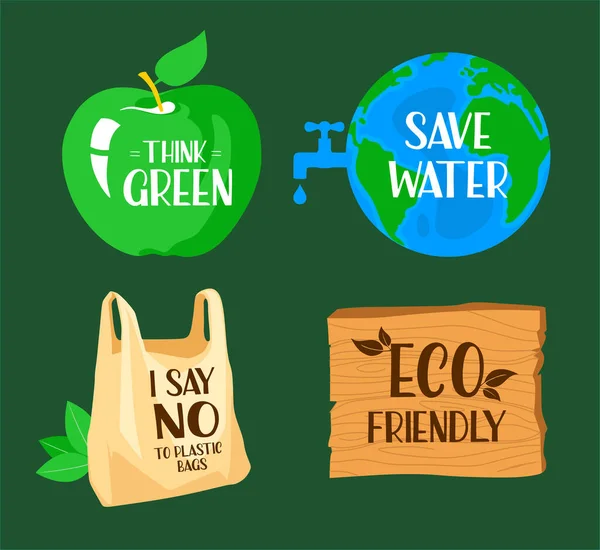 Bright Set Ecological Stickers — Stock Vector