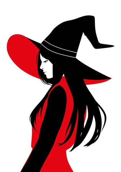 Simple Witch Illustration Black Red White Colors Isolated White Background — Stock Vector