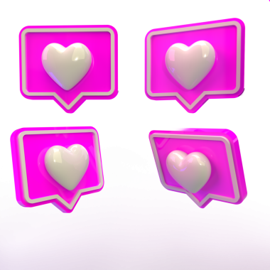 Konuşma baloncuğu ikonundaki kalp pembe arka planda izole edildi. Aşk, kalp sosyal medya bilgilendirme ikonu gibidir. Emoji, sohbet ve sosyal ağ. 3d görüntüleme, 3d illüstrasyon