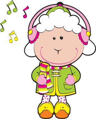 Sıcak elbiseli, atkılı, terlikli ve şapkalı şirin koyunlar, renkli, küçük koyunlar çok güzel. Arkaplan şeffaf