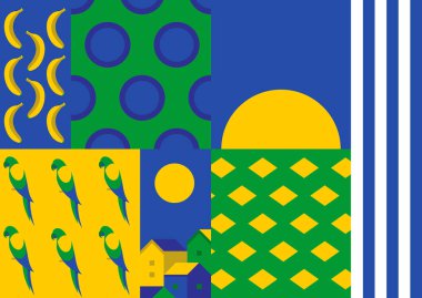 Brezilya Bağımsızlık Günü Geçmişi. 7 Eylül yıllık tatil tasarımı. 7 de setembro kutlaması. Independncia do Brasil posteri. Yatay afiş vektör illüstrasyonu. Neo Geometrik desen kavramı