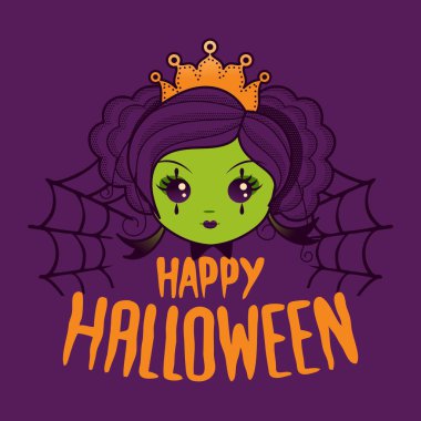 Cadılar Bayramı Zombi Prenses Elma Vektörü Çizgi Filmi İllüstrasyonu Tutuyor. Canavarlarla dolu bir korku masalındaki kötü karakter.