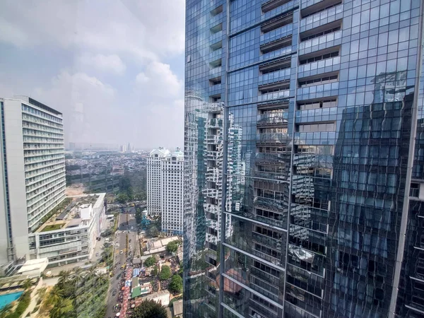 Vista Horizonte Jacarta Partir Topo Edifício Rua Sudirman Indonésia — Fotografia de Stock