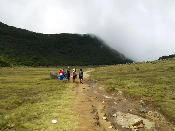 Dağlarda yürüyüş yapan insanlar