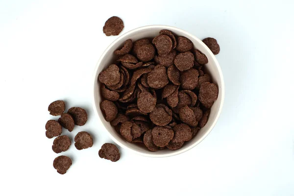 Cereali Cioccolato Una Ciotola Sfondo Bianco — Foto Stock