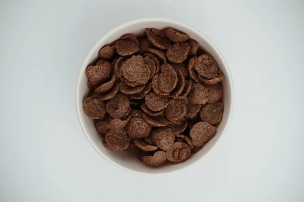 Chocolate Chips Bowl White Background — Stock Photo, Image