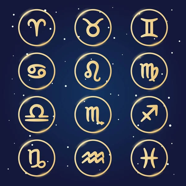 Conjunto Signos Zodíaco Ícones Astrologia Com Borrão Ouro — Vetor de Stock