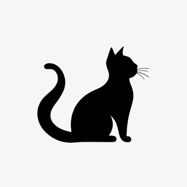 Siyah kedi logosu. Kedi vektör çizimi. Sevimli çizgi film kedisi..