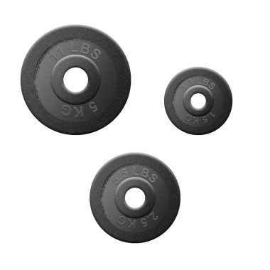 Farklı ağırlıktaki dambıllar için diskler. Beyaz arka planda izole edilmiş. Spor Malzemeleri. Spor..