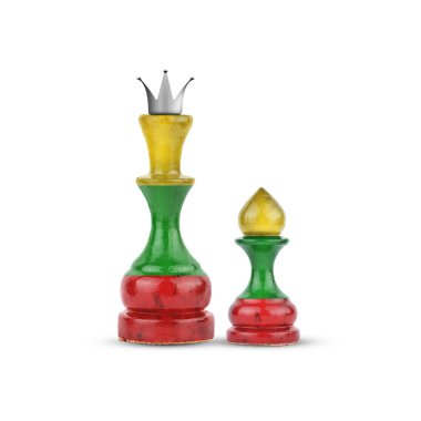 Litvanya Bayrağı renginde satranç kızı ve piyon. Beyaz arka planda izole edilmiş. Spor. Siyaset. Tasarım nesnesi.