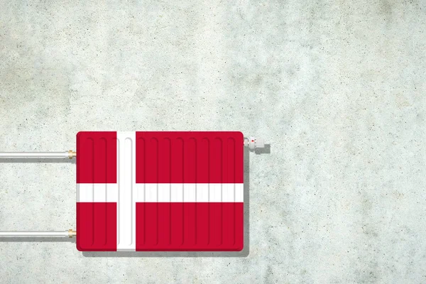 Bateria Grzewcza Kolorach Duńskiej Flagi Betonowej Ścianie Odbiór Podwyższenie Cen — Zdjęcie stockowe
