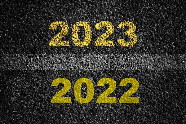 2022 2023 Nummers Asfaltweg Start Lijn Nieuwjaarsconcept Zaken Vakantie Achtergrond — Stockfoto