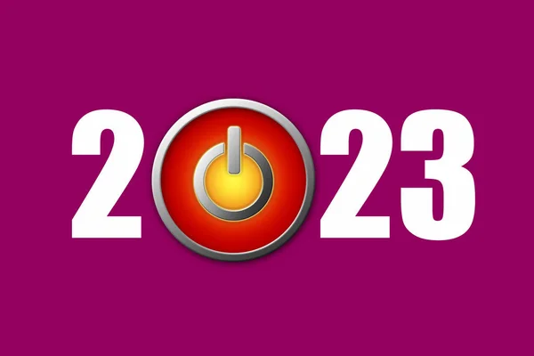 2023 Números Botão Iniciar Fundo Rosa Férias Contexto — Fotografia de Stock