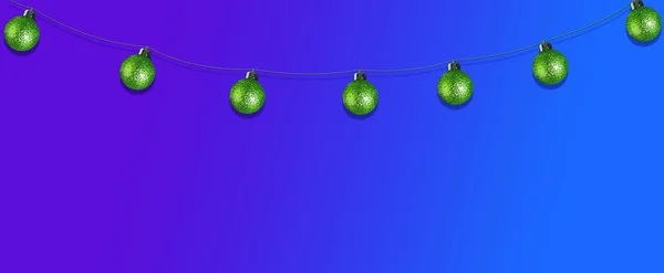 Гирлянда Зеленых Рождественских Шаров Фиолетово Голубом Фоне Принято Место Смс — стоковое фото