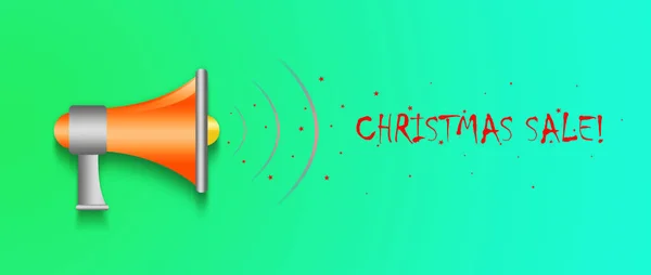 Noel Indirimi Parlak Yeşil Bir Arka Planda Kelimeler Megafon Takas — Stok fotoğraf