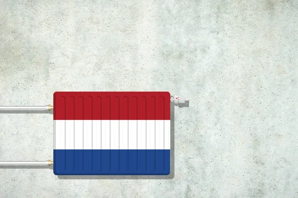 Θέρμανση Μπαταρίας Στα Χρώματα Της Ολλανδικής Σημαίας Ένα Τσιμεντένιο Τοίχο — Φωτογραφία Αρχείου