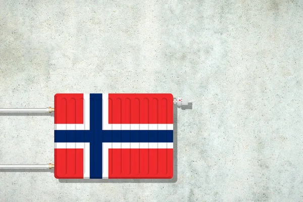 Batería Calefacción Los Colores Bandera Noruega Una Pared Hormigón Copiar — Foto de Stock
