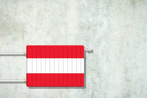 Bateria Grzewcza Kolorach Flagi Austrii Betonowej Ścianie Odbiór Podwyższenie Cen — Zdjęcie stockowe