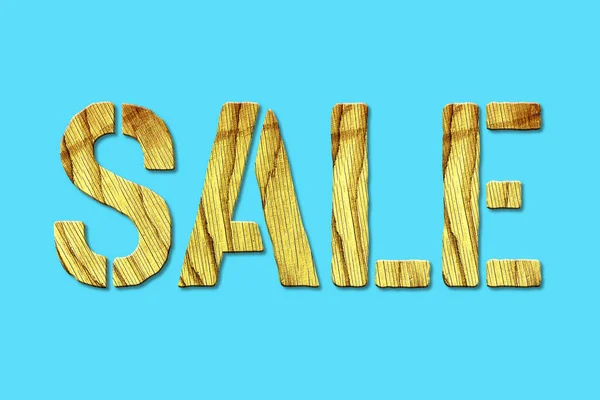 Verkauf Holzwort Isoliert Auf Blauem Hintergrund Handel Gestaltungselement — Stockfoto