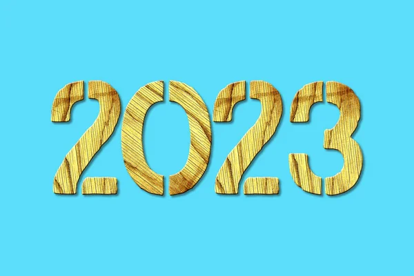 2023 Houten Nummers Een Blauwe Achtergrond Vakantie Achtergrond — Stockfoto