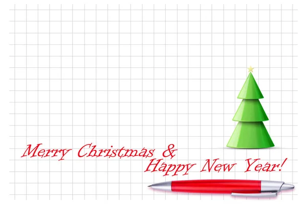 クリスマスツリー 単語2023 およびノートブックシート上のペンで新年のカード コピースペース テキスト用の場所 クリスマスの背景 祭りの背景 — ストック写真