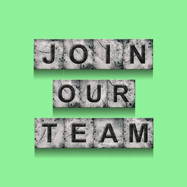 Join Our Team. Concept with words on stone blocks on a bright green background. Business.