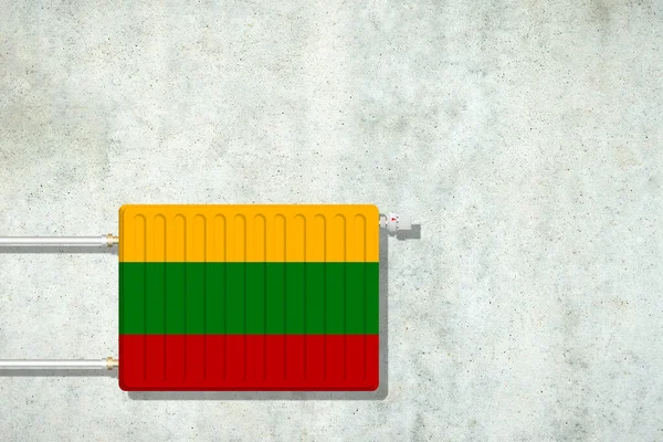 蓄热电池 用立陶宛国旗的颜色在水泥墙上 复制空间 提高取暖价格 节省热量 能源危机 — 图库照片