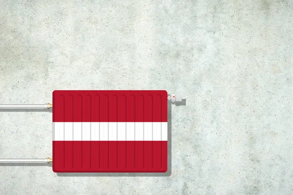 Bateria Grzewcza Kolorach Łotewskiej Flagi Betonowej Ścianie Odbiór Podwyższenie Cen — Zdjęcie stockowe