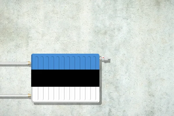 Bateria Grzewcza Kolorach Estońskiej Flagi Betonowej Ścianie Odbiór Podwyższenie Cen — Zdjęcie stockowe