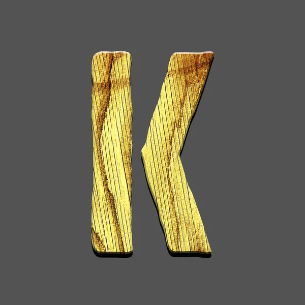 Letter K. Alphabet made of letters, made of wood. Isolated on grey background. Education. Design element.