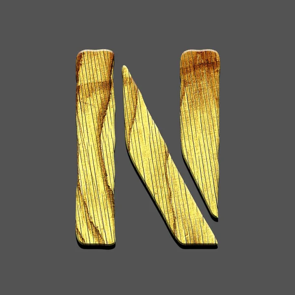 Letter N. Alphabet made of letters, made of wood. Isolated on grey background. Education. Design element.