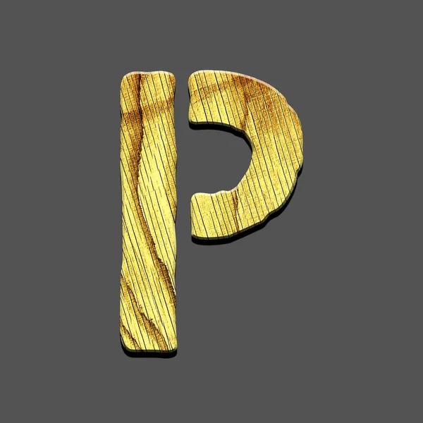 Letter P. Alphabet made of letters, made of wood. Isolated on grey background. Education. Design element.