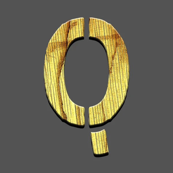 Letter Q. Alphabet made of letters, made of wood. Isolated on grey background. Education. Design element.