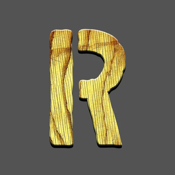 Letter R. Alphabet made of letters, made of wood. Isolated on grey background. Education. Design element.