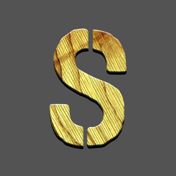 Letter S. Alphabet made of letters, made of wood. Isolated on grey background. Education. Design element.