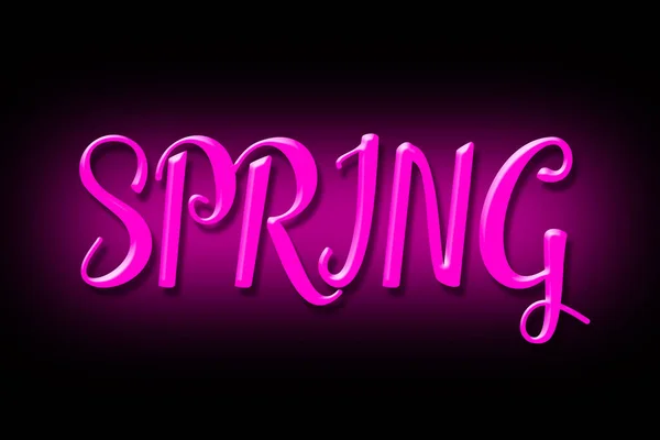 Spring. Pink neon inscription isolated on a black background.Isolated. Seasons.Background.