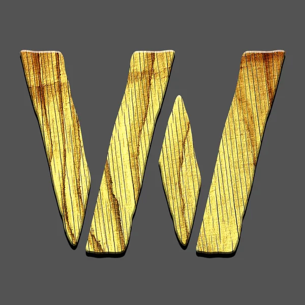 Letter W. Alphabet made of letters, made of wood. Isolated on grey background. Education. Design element.