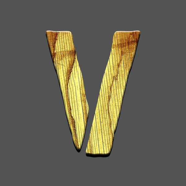 Letter V. Alphabet made of letters, made of wood. Isolated on grey background. Education. Design element.