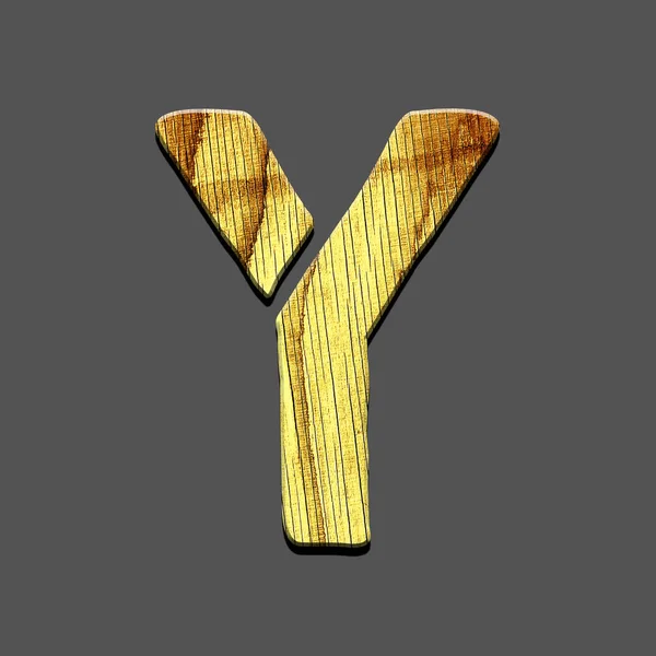 Letter Y. Alphabet made of letters, made of wood. Isolated on grey background. Education. Design element.