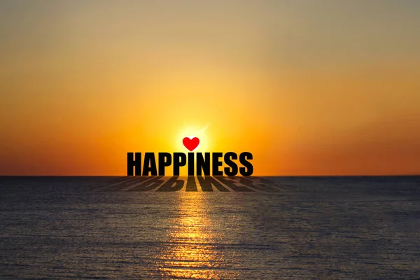 Happiness Word Background Sunset Ocean Concept Happiness Lifestyle Background Imagem De Stock