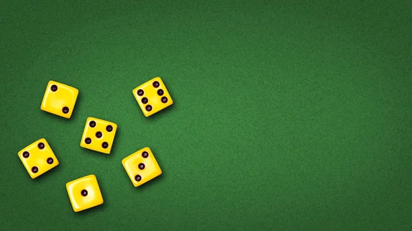 Amarillo Jugando Dados Con Números Aleatorios Una Mesa Póquer Verde — Foto de Stock
