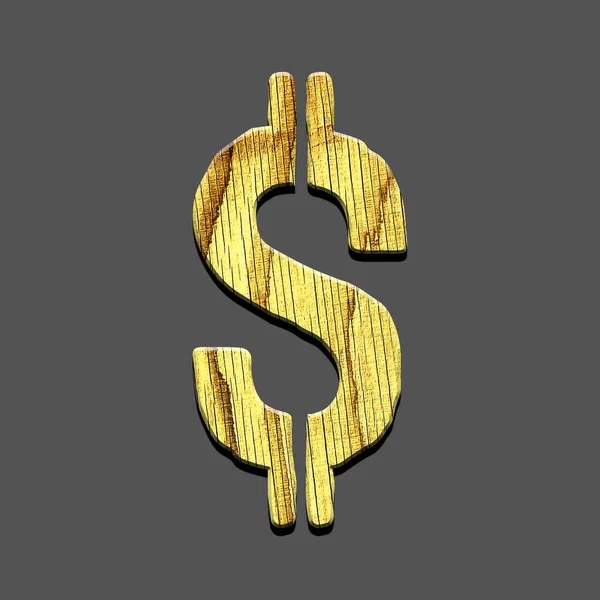 Dollar Zeichen Alphabet Aus Buchstaben Aus Holz Vereinzelt Auf Grauem — Stockfoto