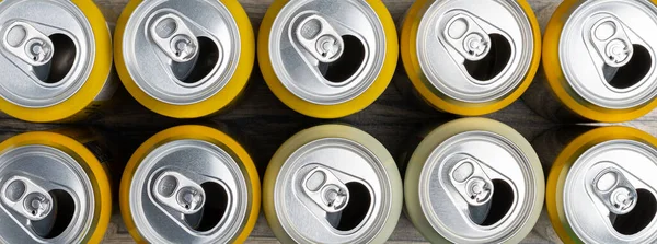 Latas Aluminio Vista Superior Reciclaje Reutilizar Almacenamiento Paquetes Bebidas —  Fotos de Stock