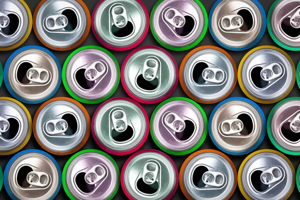 Aluminum Cans Top View Recycling Reuse Beverages Package Storage — Stock Photo, Image