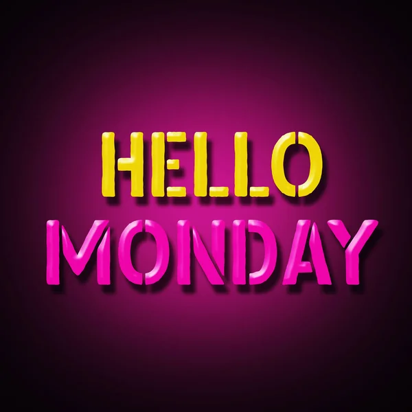Hello Monday. Yellow pink neon sign on a red background. Business. Lifestyle. Design element. Background