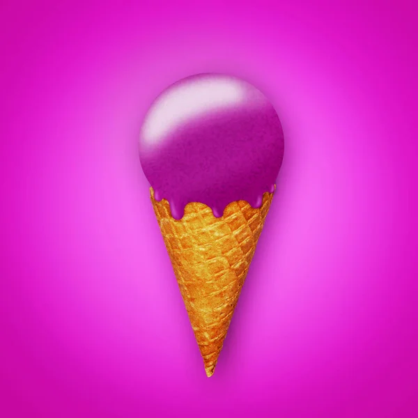 Беррі Морозиво Вафельному Конусі Рожевому Тлі Їжа Десерт Тло — стокове фото