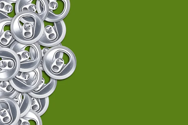 Aluminum Cans Top View Green Background Copy Space Recycling Reuse — Stock Photo, Image